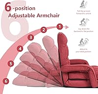 Vista 5 de Giantex Chaise Lounge - Sillón plegable multiusos para interiores con 6 posiciones ajustables, reposabrazos integrados, almohada lumbar, asiento