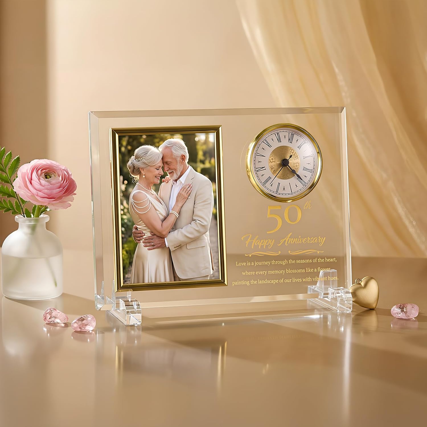 50th Wedding Anniversary Quartz Clock Gifts for Couple,50th, 50th Wedding Anniversary Picture Framecouple, Parents, Grandparents (Battery Not Included)
