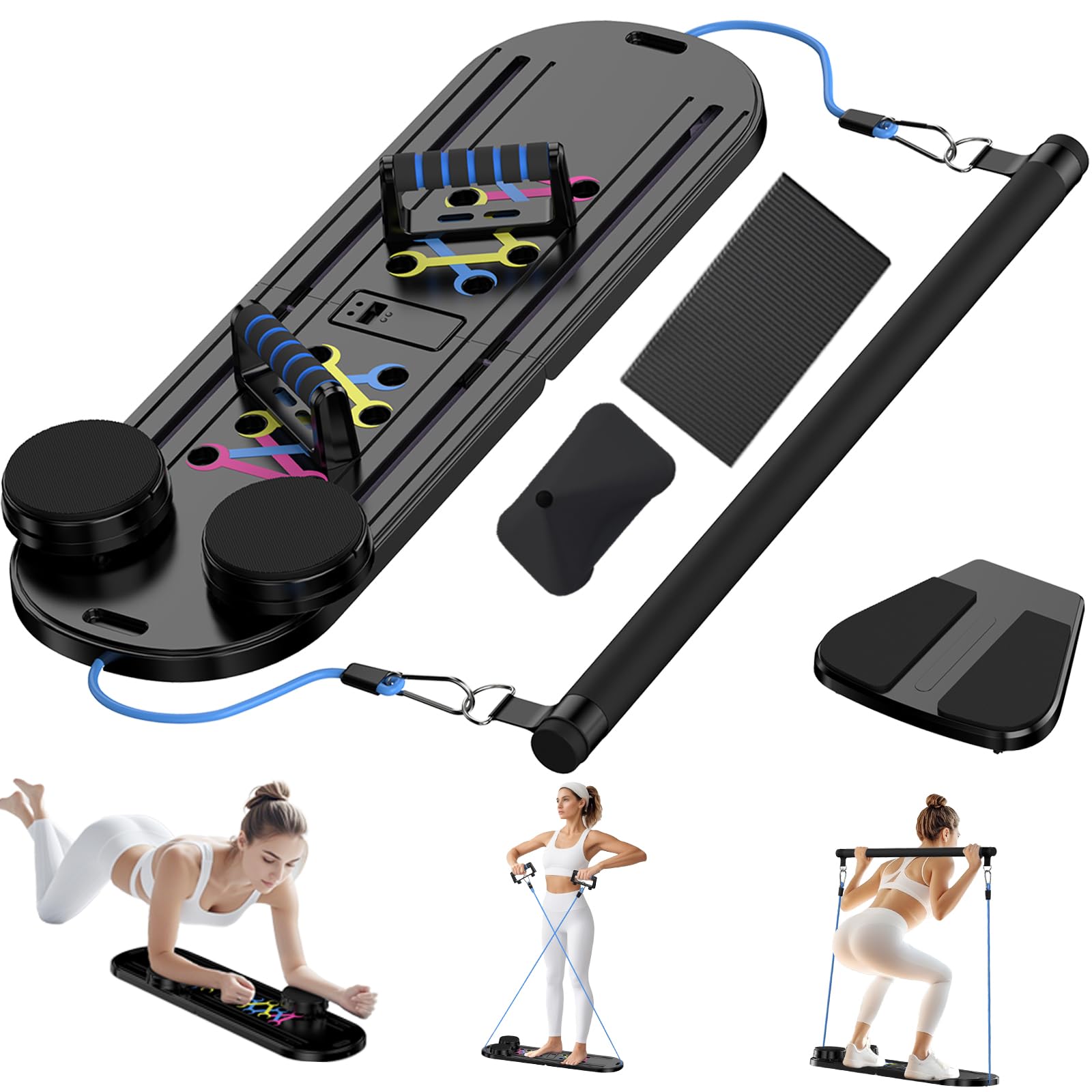 Pilates Board, Pilates Reformer Set, Pilates Machine 15-in-1 Multifunctional Abdominal Board for Home Office Workout, Foldable Portable Pilates Reformer Board for Women