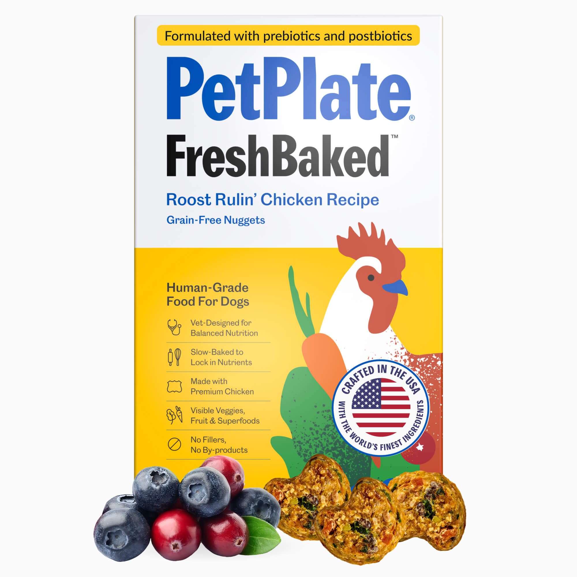 PetPlateRoost Rulin' Chicken FreshBaked Dry Dog Food, Gently Baked and Air-Dried Human Grade Dog Food, Formulated with Prebiotics and Postbiotics, Grain Free, No Fillers or by-Products 2lbs