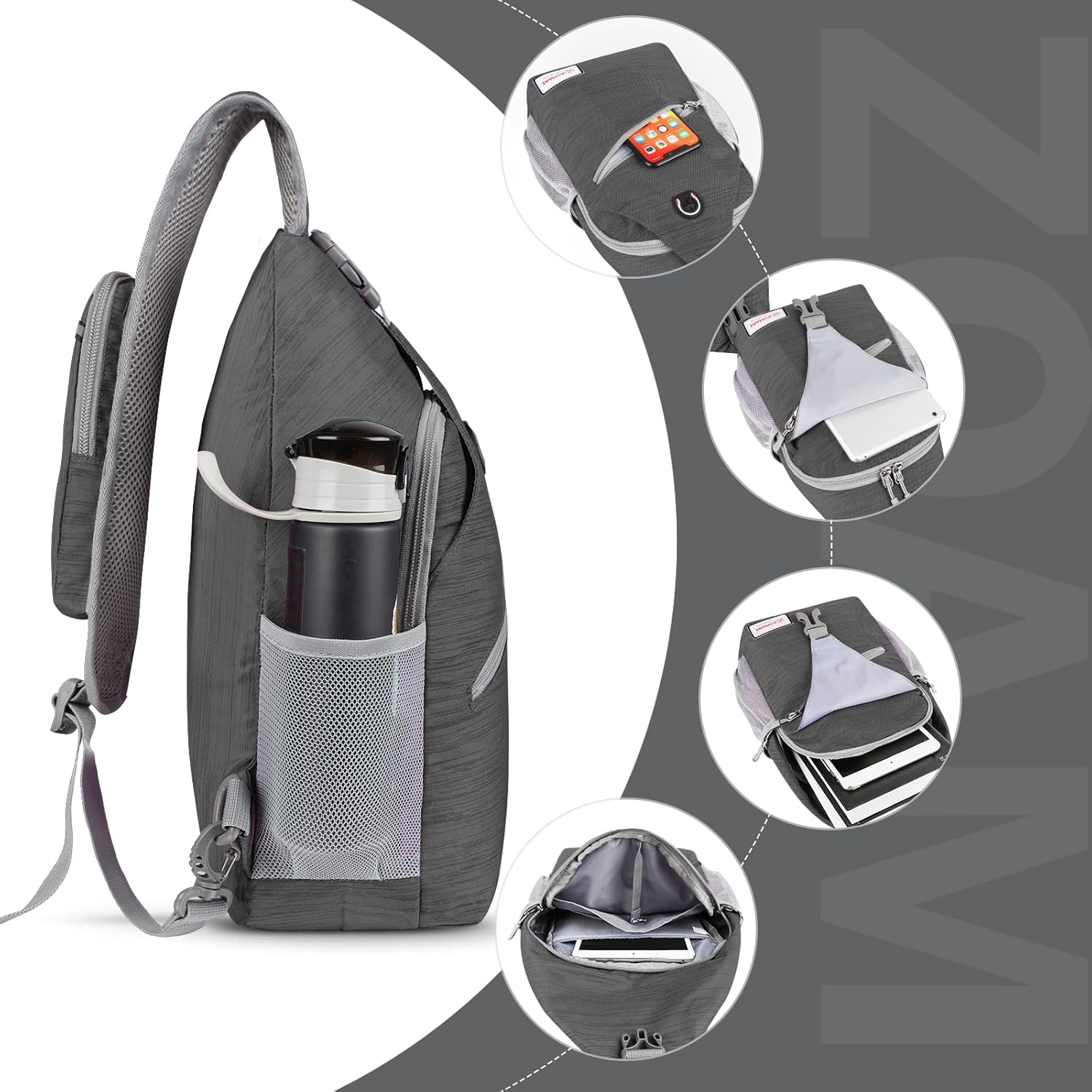 ZOMAKE Sling Bag,Small Crossbody Sling Backpack,Water Resistant Shoulder Daypack for Travel,Anti Thief Chest Bag for Hiking(Black(Stripe)) - Image 3