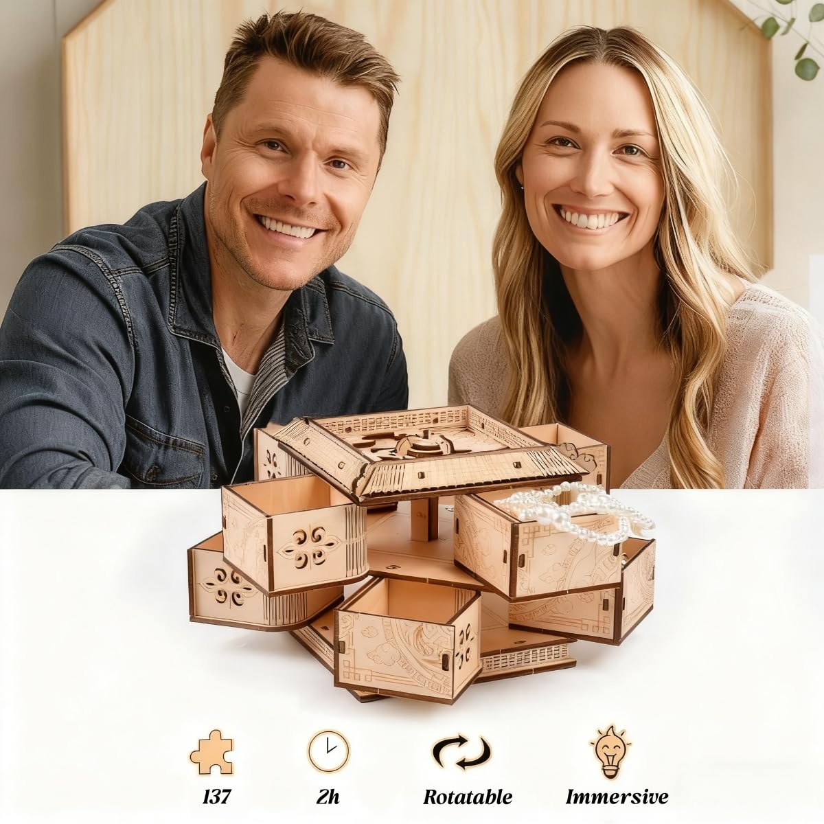 3D Wooden Puzzles for Adults - Mechanical Dragon Treasure Chest Model Kit, DIY Engineering Project, Unique Gift for Women, Collectible Art and Home Display