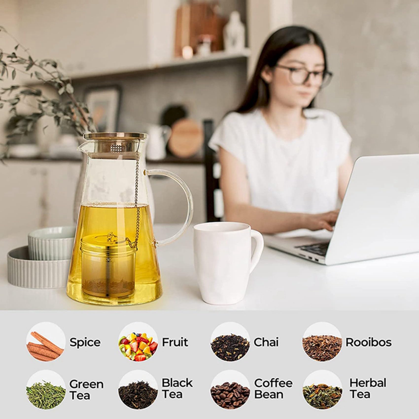 Grand Infuseur à Boules à Thé 6 Pièces pour Thé en Vrac et Infuseur à Épices pour la Cuisson, Couvercle Fileté, Passoire à Thé à Extra Fines