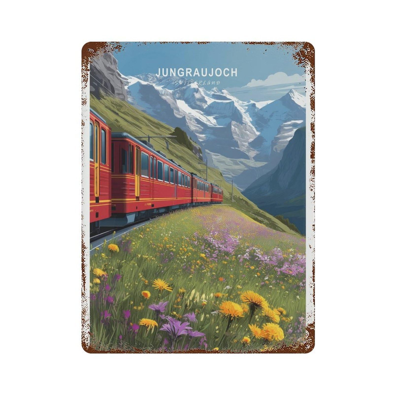 xiaoxiaoshen Jungfraujoch Travel Switzerland Alpine Train Mountain Home Décor Wall Decor Art Metal Tin Poster Modern Home Decor Art Home Bar Shop Decorations Vintage Sign 40x30cm
