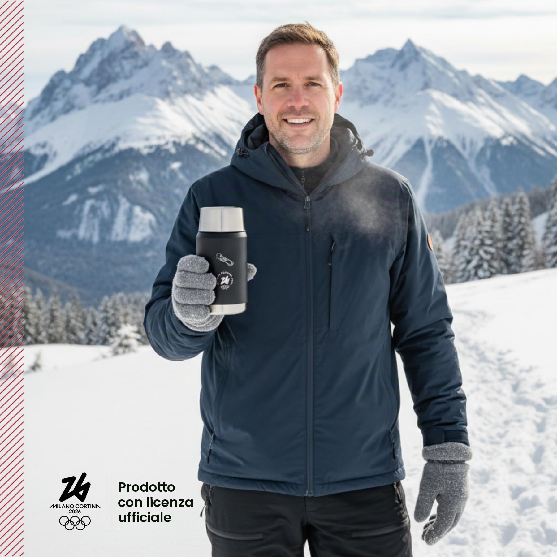 THERMOS Prodotto Ufficiale Milano Cortina 2026 alimenti, in Acciaio Inox con Cucchiaio Pieghevole, 0,71L, 14h Caldo e 24h Freddo, Granite