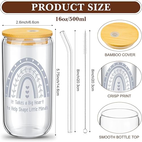 Miniatura 2 de Pinkunn Juego de 12 vasos de vidrio con forma de lata de 16 onzas con tapa, popotes y pinceles, regalos de agradecimiento para profesores,