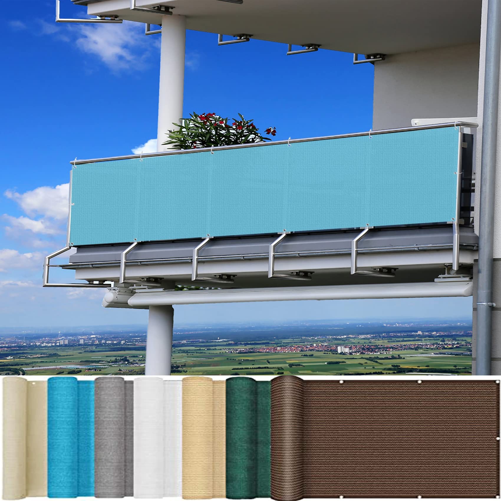 GLDYTVF Balcony 145x1000cm 95% Shading Rate Windbreak Fence for Wall Yard Backyard Sky Blue Includes Eyelets Cable Ties and Cord