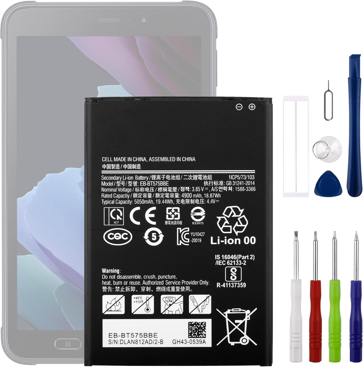 EB-BT575BBE 3.85V 5050mAh Battery, Compatible with Samsung Galaxy Tab Active 3 SM-T570 SM-T575,Comes with a Battery Installation Tool
