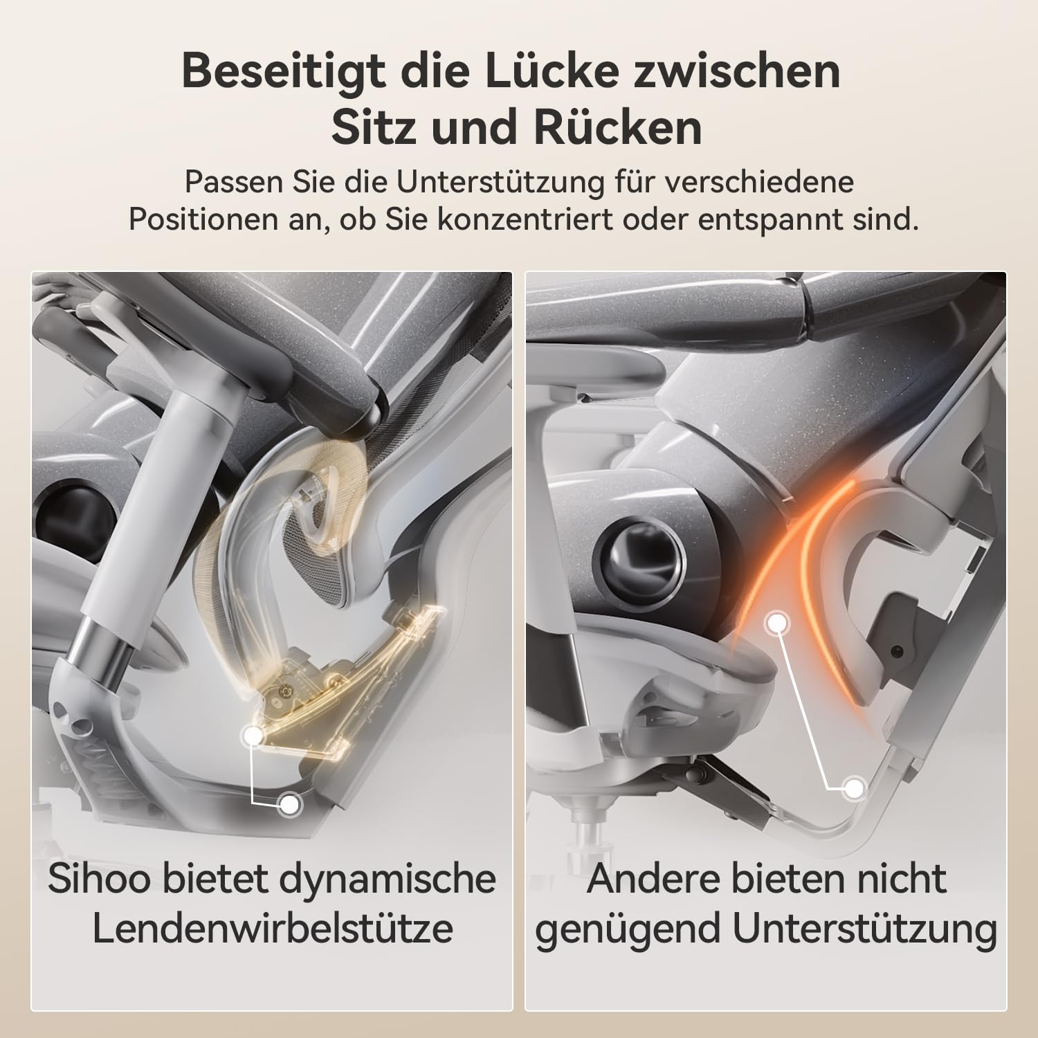 SIHOO Doro C300 Ergonomischer Bürostuhl mit ultraweichen 3D-Armlehnen, dynamischer Lordosenstütze für den Homeoffice-Stuhl, Verstellbarer Rückenlehne