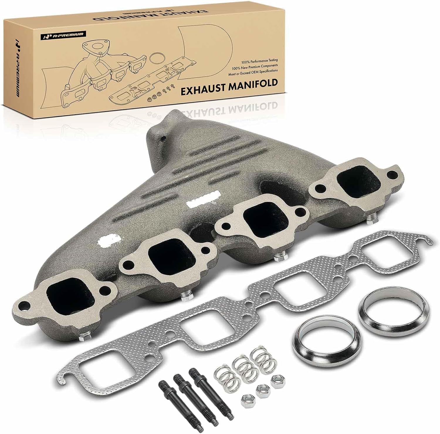 A-Premium Right Side Exhaust Manifold Kit with Gasket & Studs & Nuts & Springs Compatible with Chevrolet B60 C70 1983-1990, C60 1983-1988 1990 & GMC B6000 C7000 1983-1990, C6000 1983-1988 1990