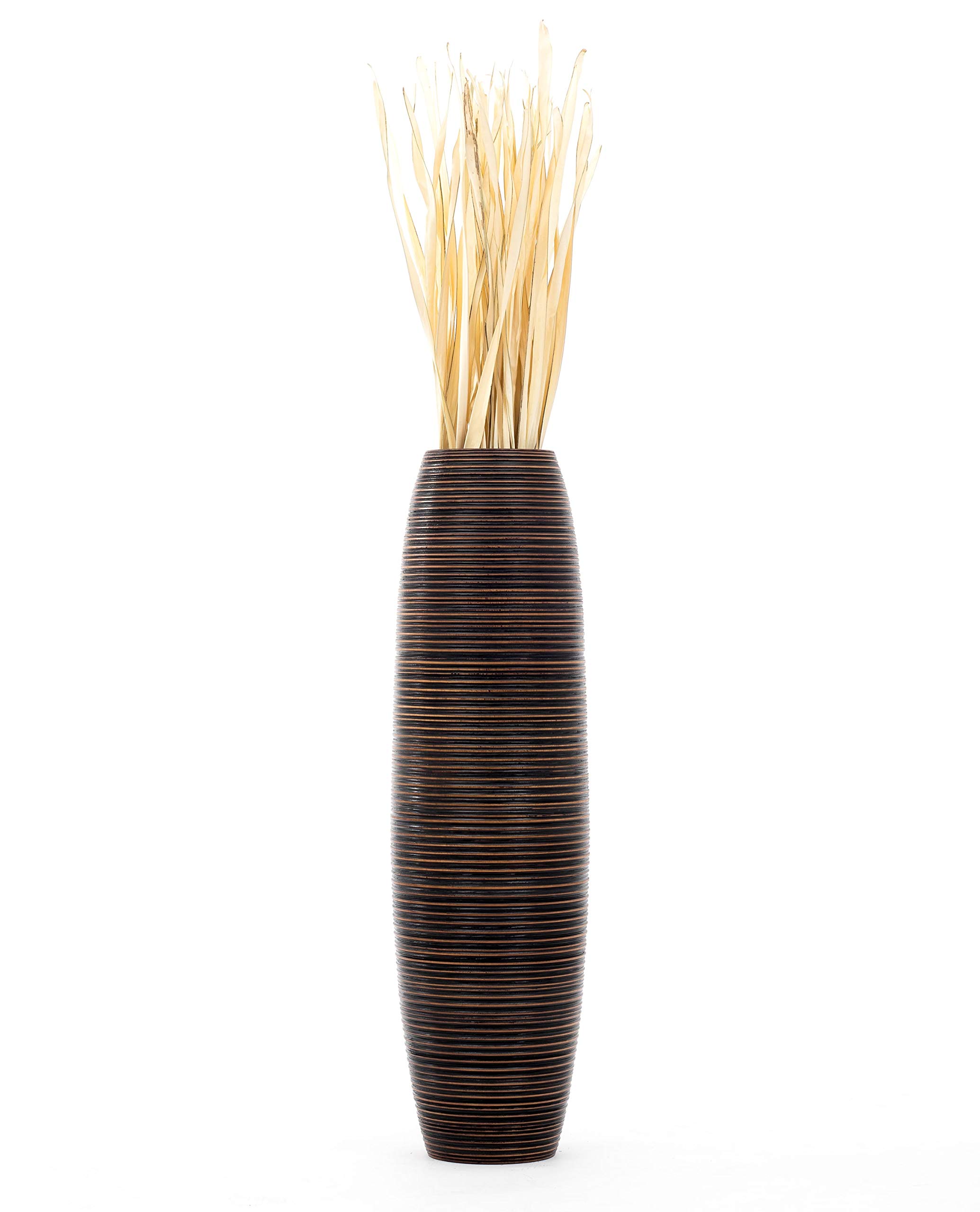 Leewadee Grand Vase de Sol 85 cm Bois de Manguier Pampa & Fleurs Séchées | Vase Déco pour Salon, pour Branches & Herbes Séchées. Plus solide que la Céramique, sans Eau. Bohème