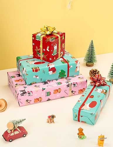 Miniatura 4 de Rollos de papel de regalo de Navidad para perros, 3 rollos de papel de regalo de Navidad de 17 x 120 pulgadas, papel de regalo de Navidad, papel de