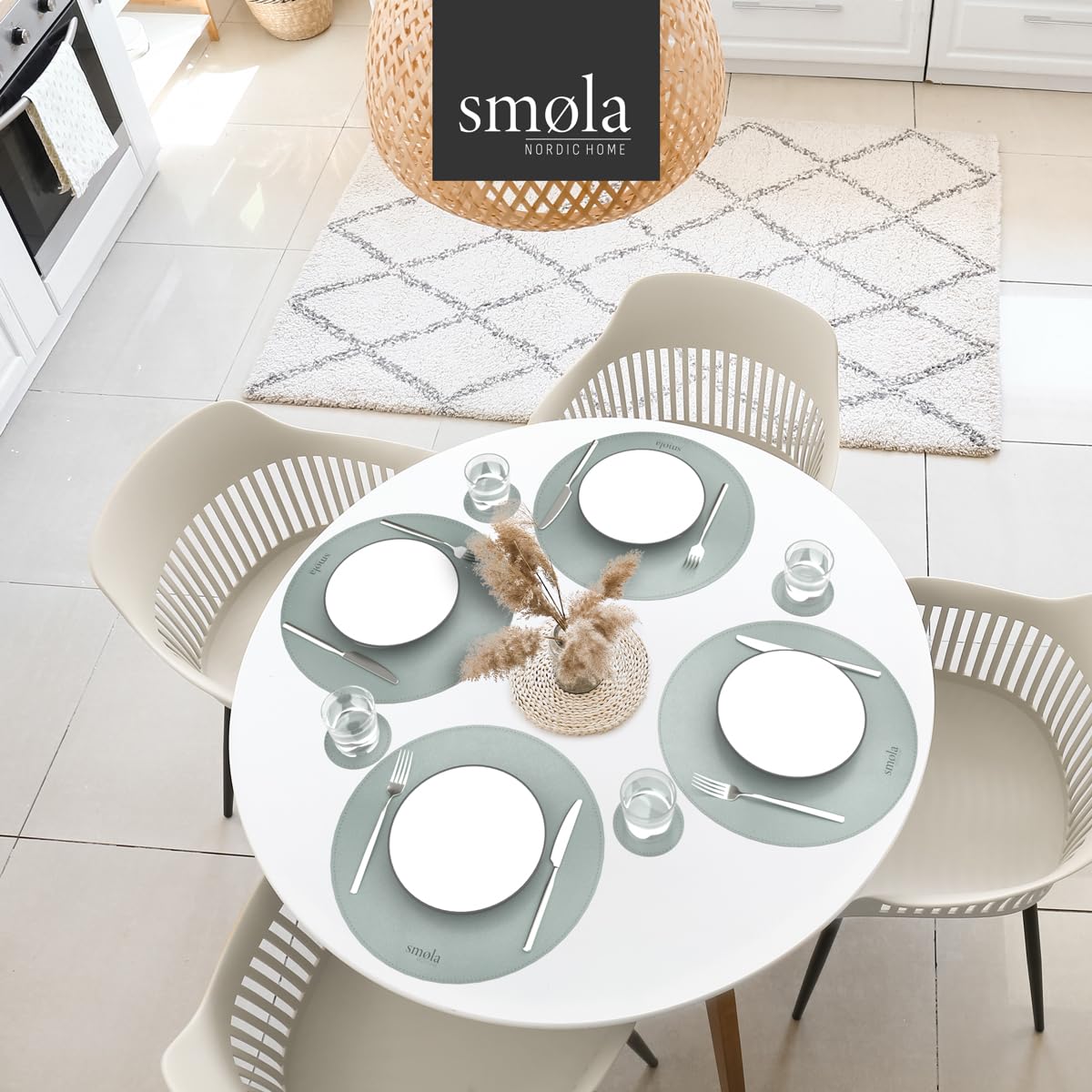 Delento Set di 6 tovagliette lavabili in pelle, rotonde su entrambi i lati, antiscivolo, lavabili in similpelle (beige e grigio