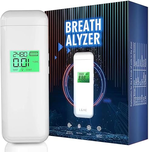 L&HE Alcoholímetro, probador de alcohol de precisión de grado profesional con pantalla LCD digital HD, memoria y función de advertencia para uso en