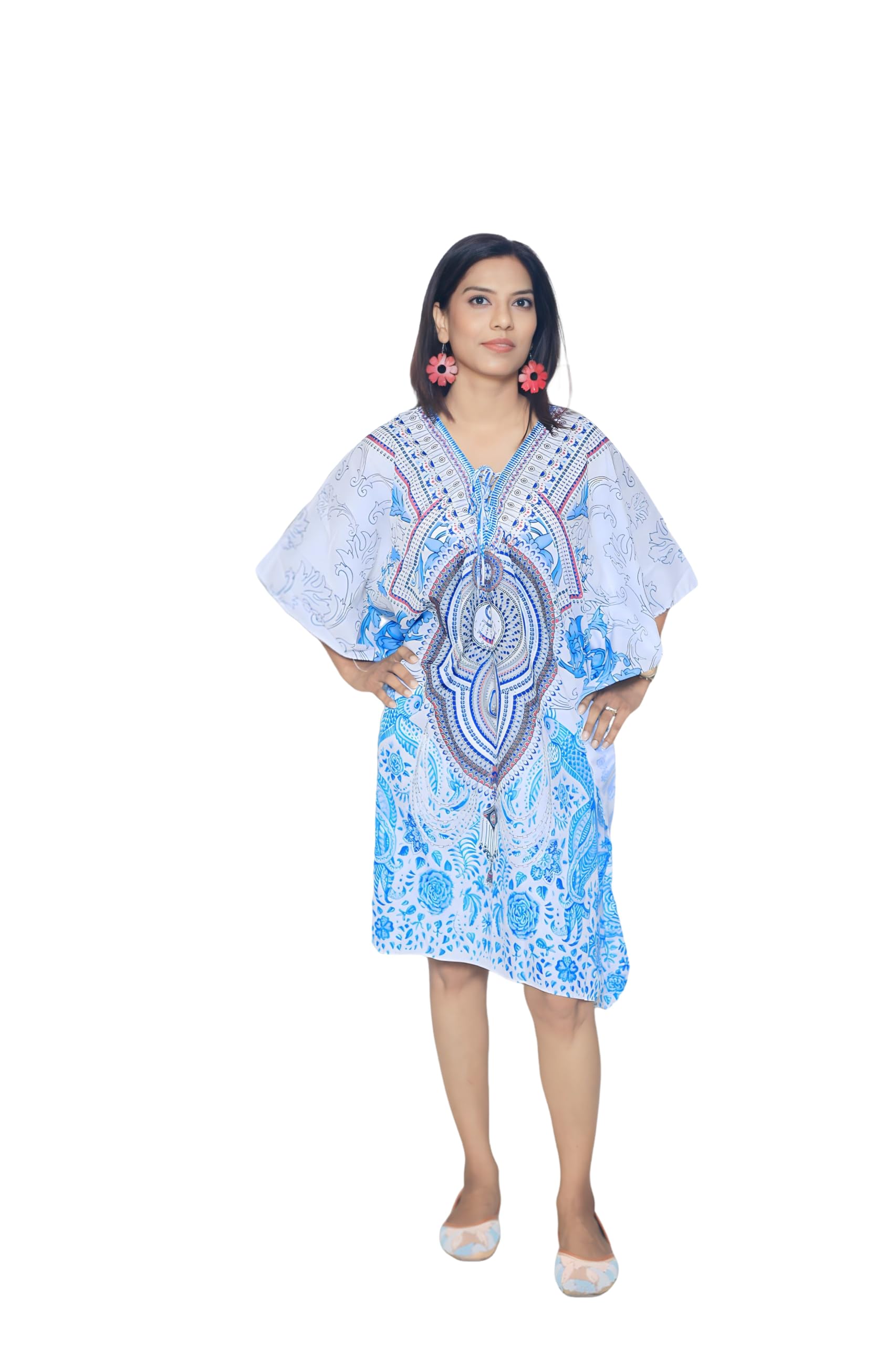 Ravi Rajoria Short Crepe White Parrot Kaftan for Women Free Size Printed004-picture-39