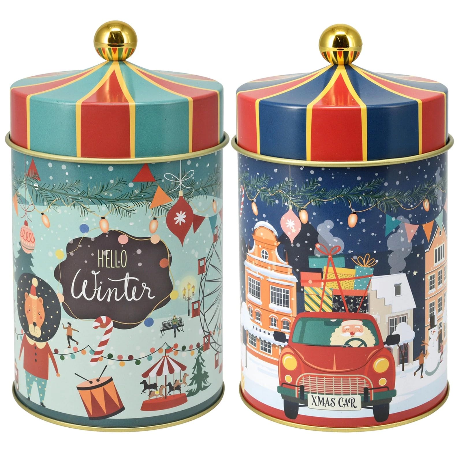 Urbn-Living Urbnliving 2 Decorative Christmas Tins With Lids Festive Metal Storage Biscuit Cookie Box from B&Q