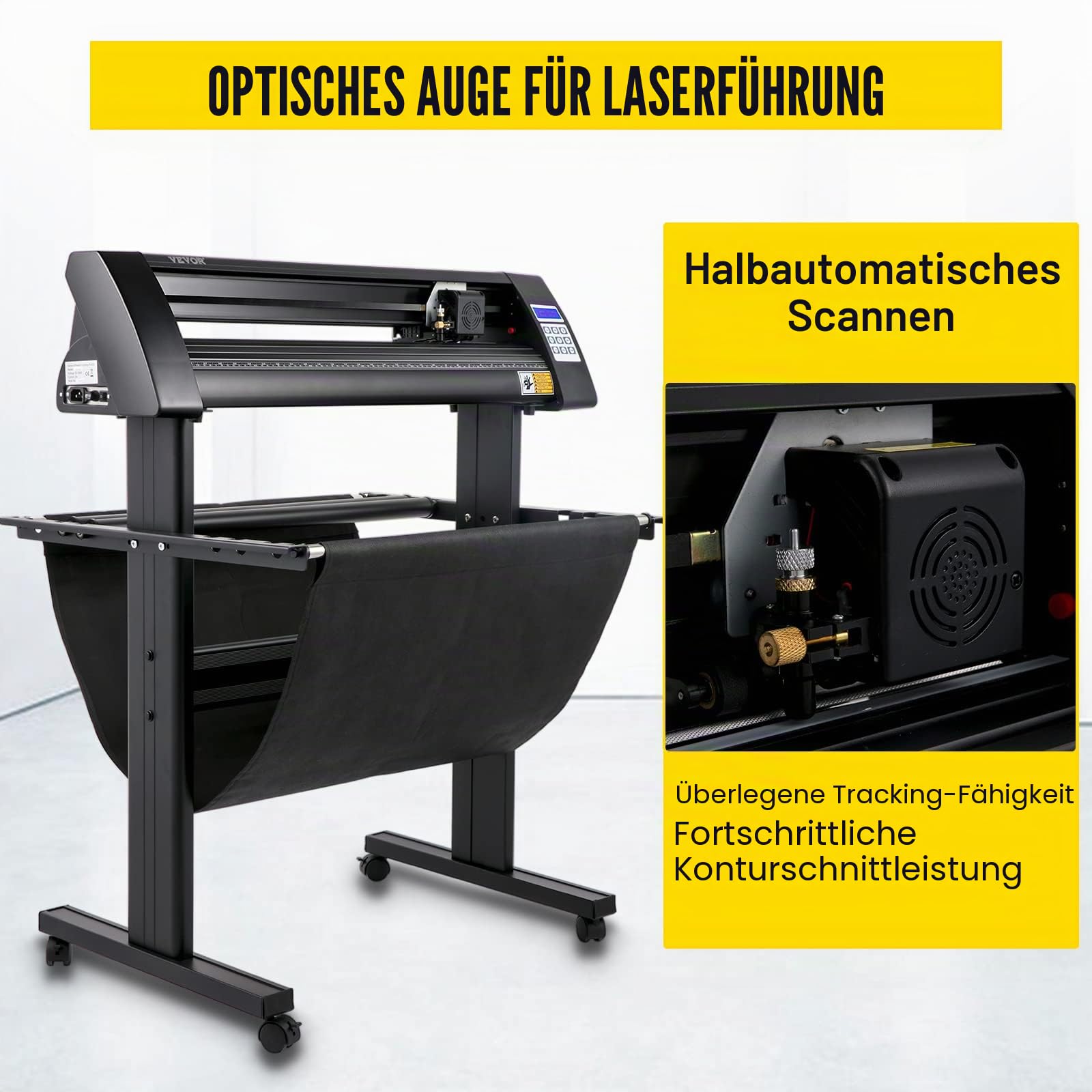 VEVOR Vinyl Schneideplotter Max. Papiereinzug 720 mm, Folienplotter Schneidkraft 500 g, Plotterschneider mit optisches Auge, Signmaster-Software, Schrittmotor, Plotter Halbautomatisch mit Ständer