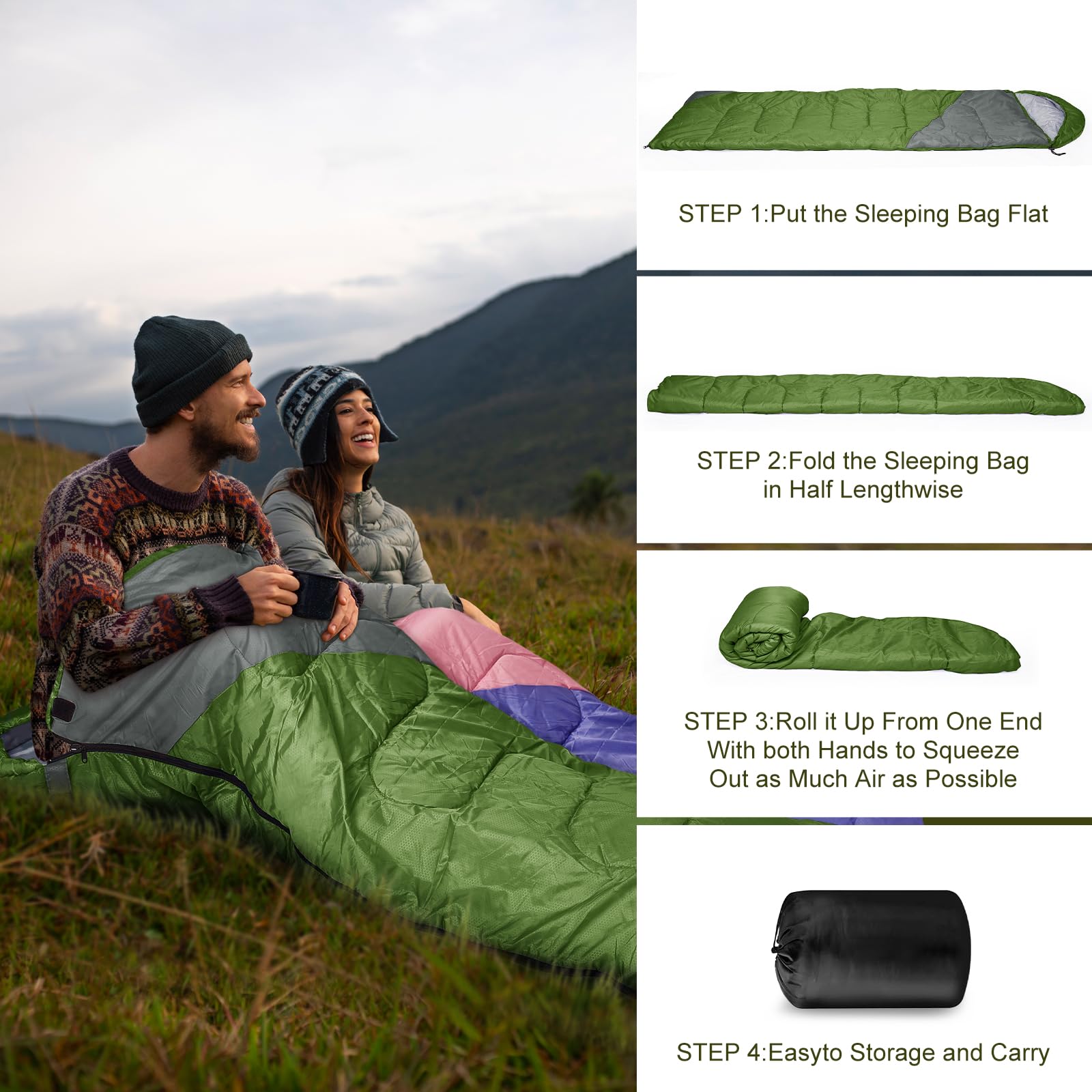 Yarmiene Sacco a Pelo-Sacco a Pelo 4 Stagioni-Adulti e Bambini, Sacco a pelo Compatto Ultraleggero per Campeggio ed Escursionismo,Sacco a Pelo da Campeggio Rettangolare Portatile