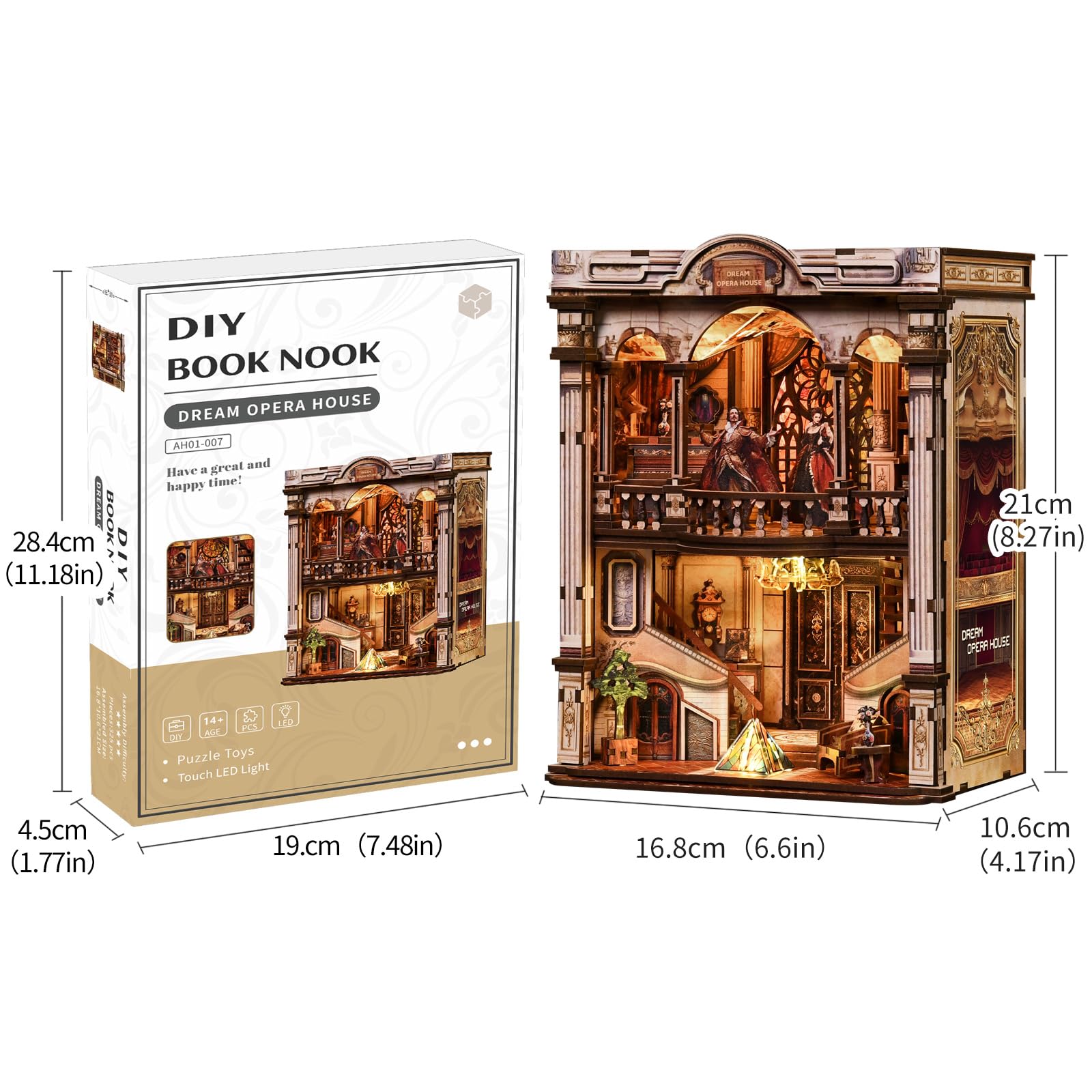 Book Nook Kit w klasycznym stylu vintage – wymarzona robota (Dream Opera House), miniaturowy dom, drewniane puzzle 3D z diodami LED, zestaw do majsterkowania dla dorosłych i młodzieży