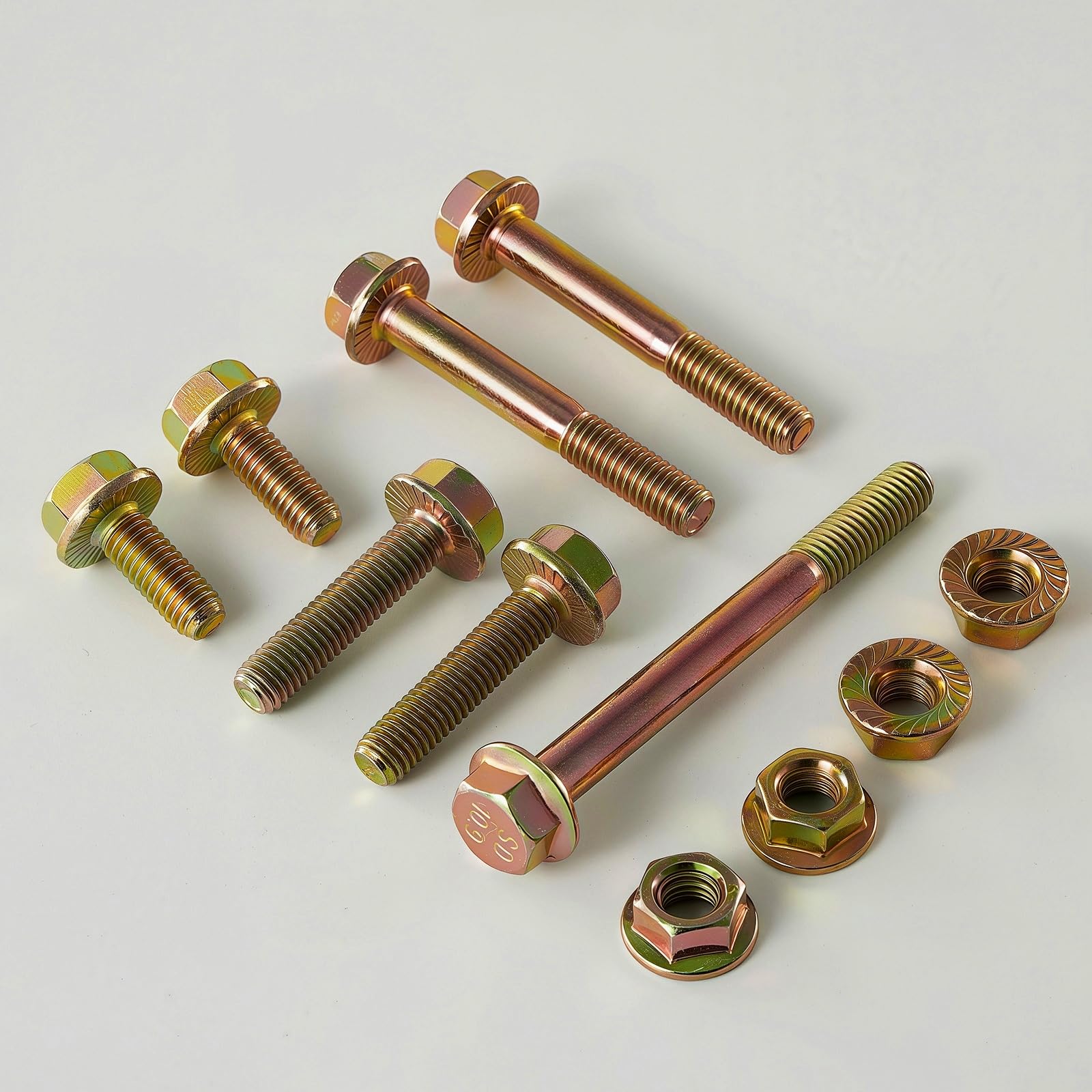 Set di viti e dadi a flangia M8 – 1,25 x 35 mm (8 set), classe di spessore 10,9, rivestimento in zinco colorato, filettatura completa, resistente alle vibrazioni, stabile, per applicazioni