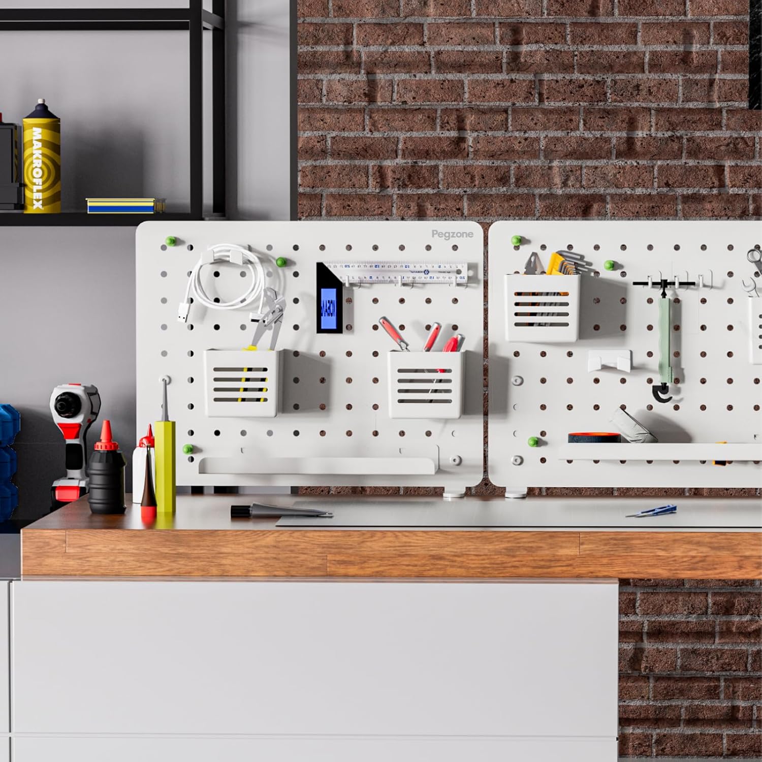 Clamp-on Desk Pegboard, Desk Organizer for Office Gaming Home, Magnetic Metal Peg Board with 10 Accessories, Privacy Panel for Office, 16.5" x 12.6", Medium, White