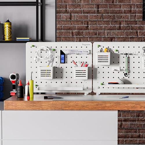 Miniatura 7 de PEGZONE Tablero de clavijas de escritorio con abrazadera, accesorios de escritorio para oficina, juegos, hogar, tablero magnético de metal con 10