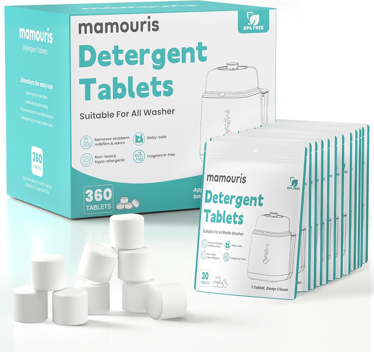 360PCS Official Detergent Cleaning Tablets: for Baby Brezza Grownsy Papablic Momfann Bottle Washer - Baby Bottle Washer Tablets for All Brands Bottles Washers Machines