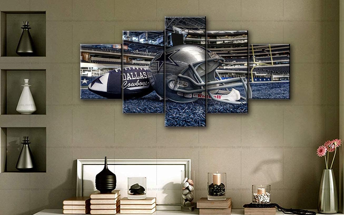 Bedroom Wall Decor 5 Panel Sports Wall Art American Football Poster Picture Canvas Prints Modern Home Living Room Wall Decorations Accessories Man Cave Sports Decor Gifts Framed 60''Wx32''H