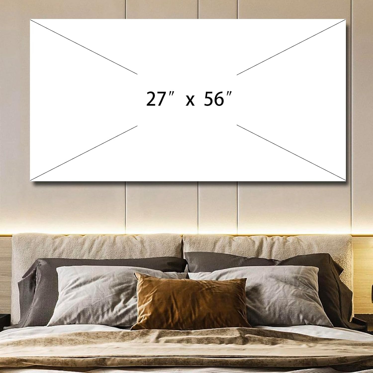 27"x56" Framed Canvas White and Gold Wall Art Symmetrical Line Abstract Modern Wall Decor Art for Living Room Bedroom Bathroom Office Wall Decor