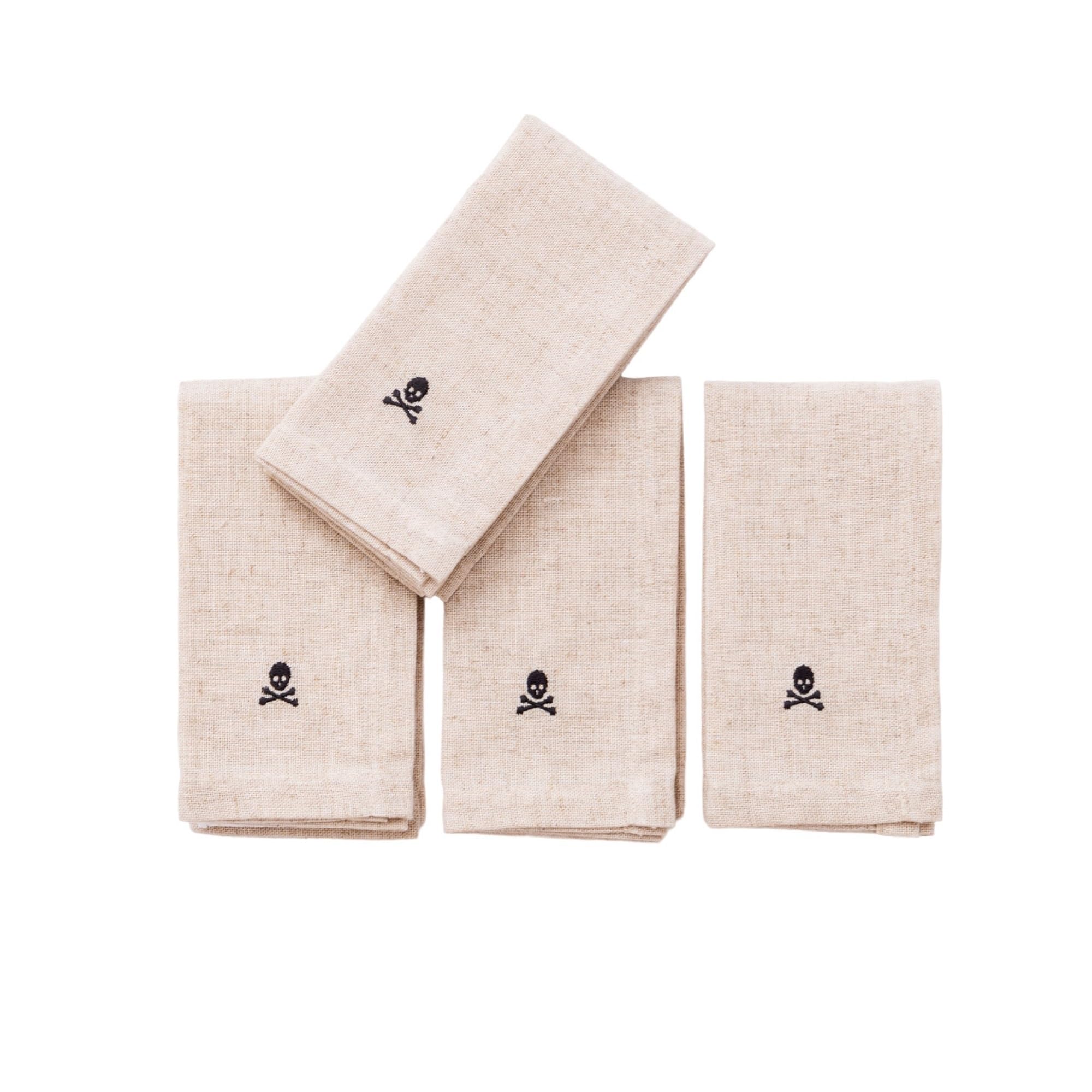 Scalpers - Lot de 4 Serviettes 40 x 40 cm en Lin et Polyester 230 g/m² avec Logo brodé