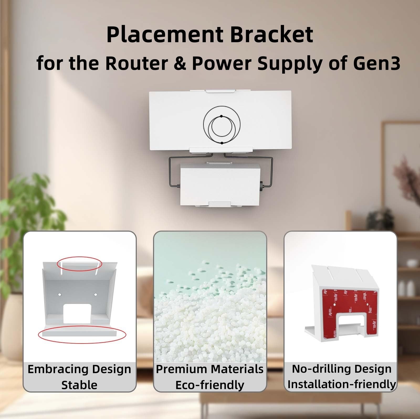 Router Mount + Power Supply Brackets Holder for Starlink Gen 3 , Tailored, Space-Saving, Tool-Free, No-Drilling, Strong Adhesive Tape, Small, Lightweight Design