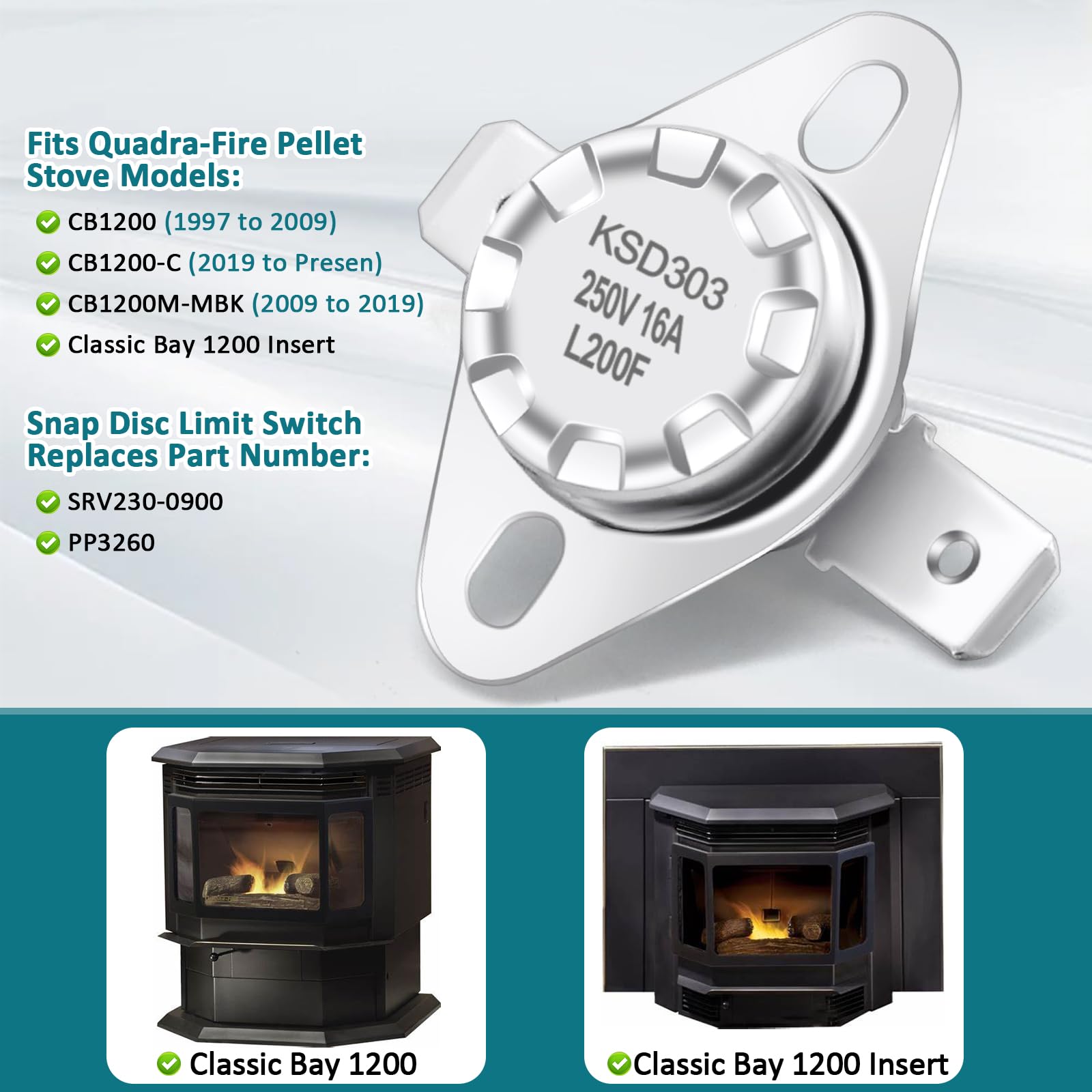 Quadrafire Parts Quadrafire, Heatilator #3 High Limit Snap Disc SRV230-1290 Wood Stove Snap Disc
