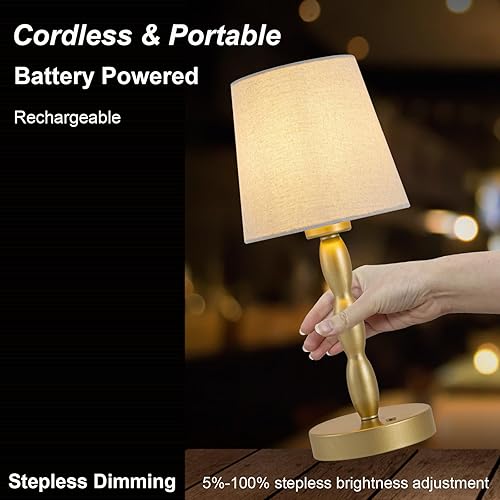 Miniatura 3 de CASTLELIFE Lámpara de mesa portátil inalámbrica, lámpara de escritorio táctil recargable alimentada por batería, 3 niveles de brillo, lámpara de