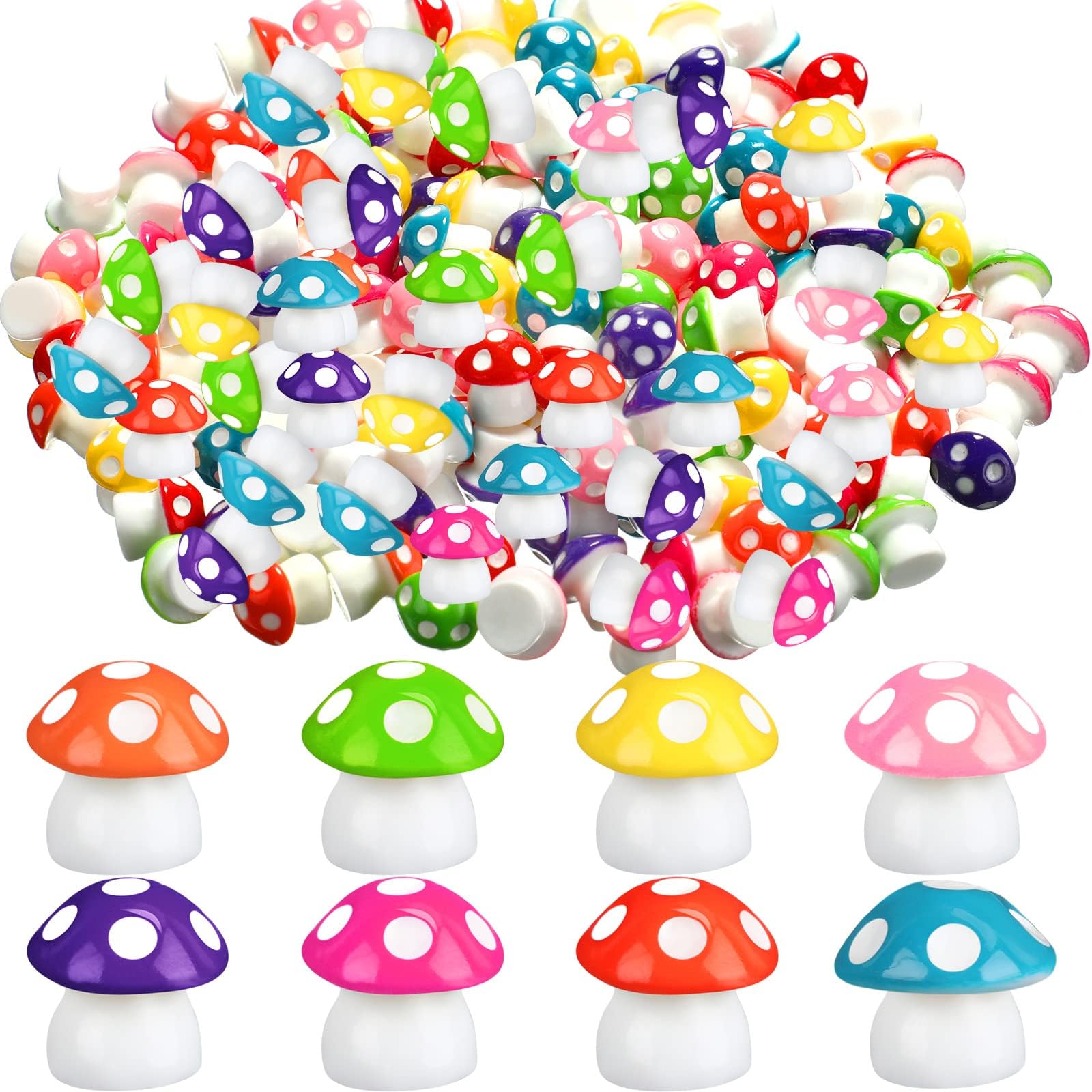 Yulejo 160 Pcs Tiny Mushrooms Mini Figurines Miniature Cute Colorful Mushroom Statue Decor Decoration for Garden Landscape Indoor Outdoor Craft Ornament