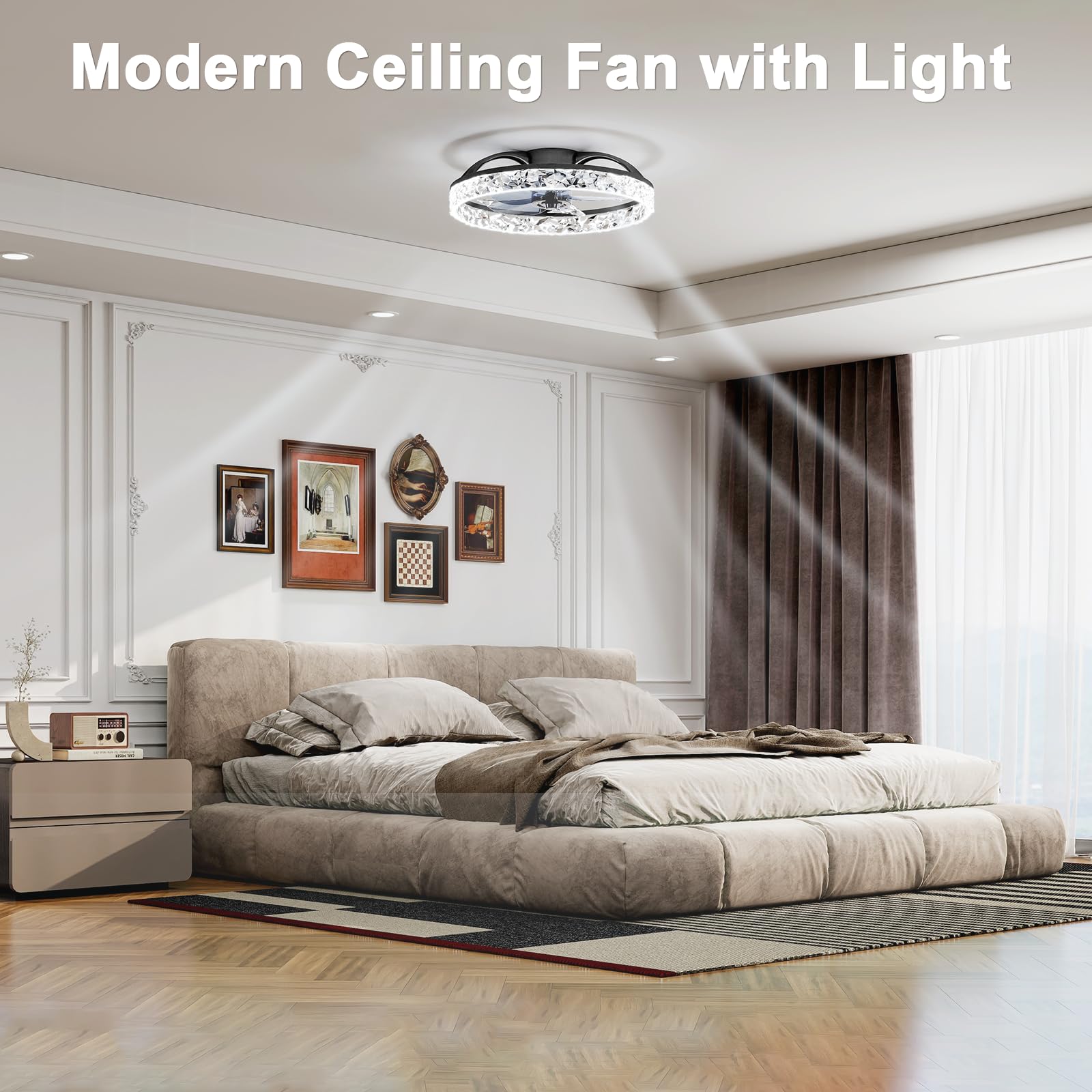 VOLISUN Ventilatore Da Soffitto Con Luce e Telecomando, 6 Velocità E Dimmabile, Lampadario Ventilatore Moderno, Ventilatore Da Soffitto LED Silenzioso Per Camera Da Letto E Soggiorno (Nero, 40CM)