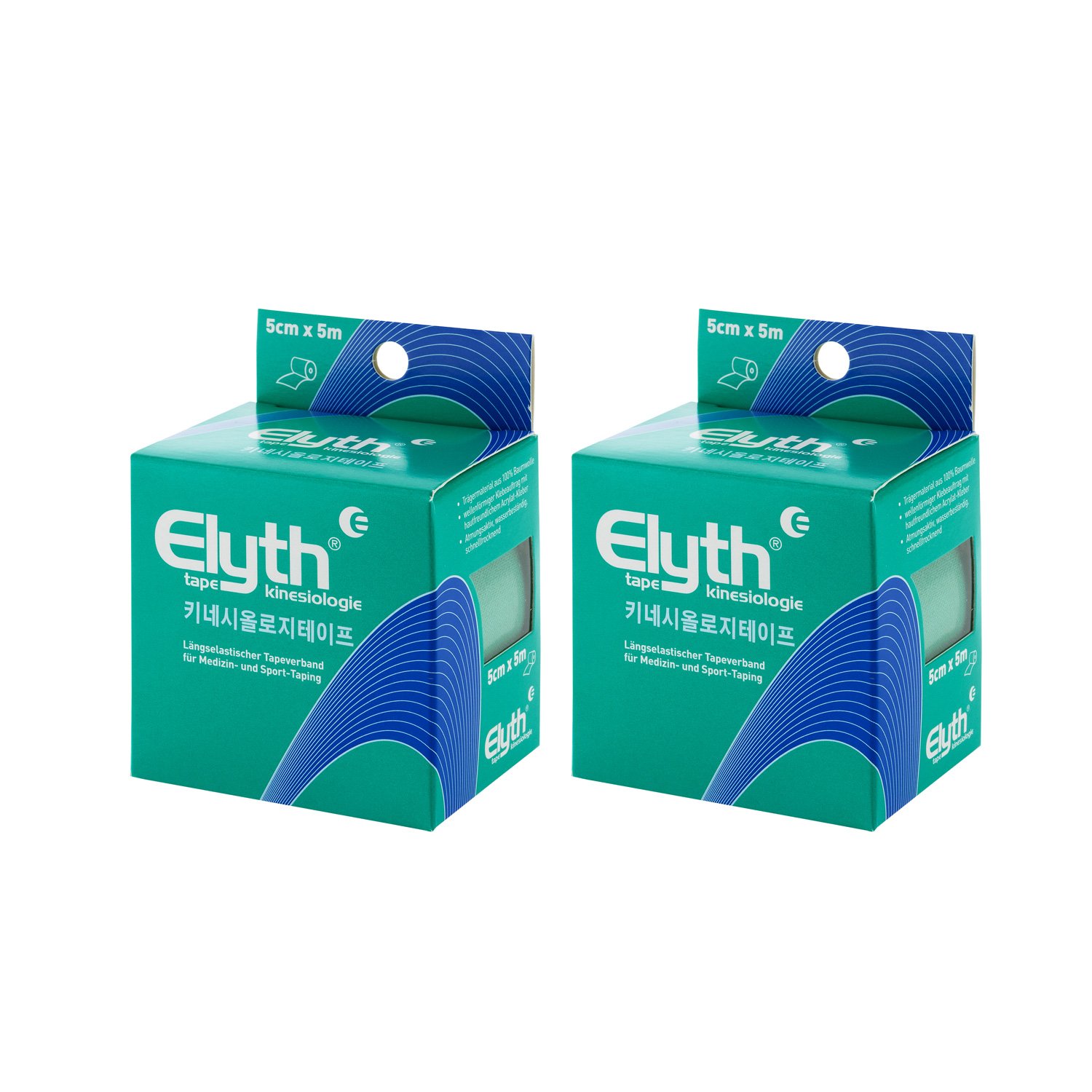 ELYTH Lot de 2 bandes de kinésiologie imperméables et respirantes, 100% coton, 5 m x 5 cm, vert