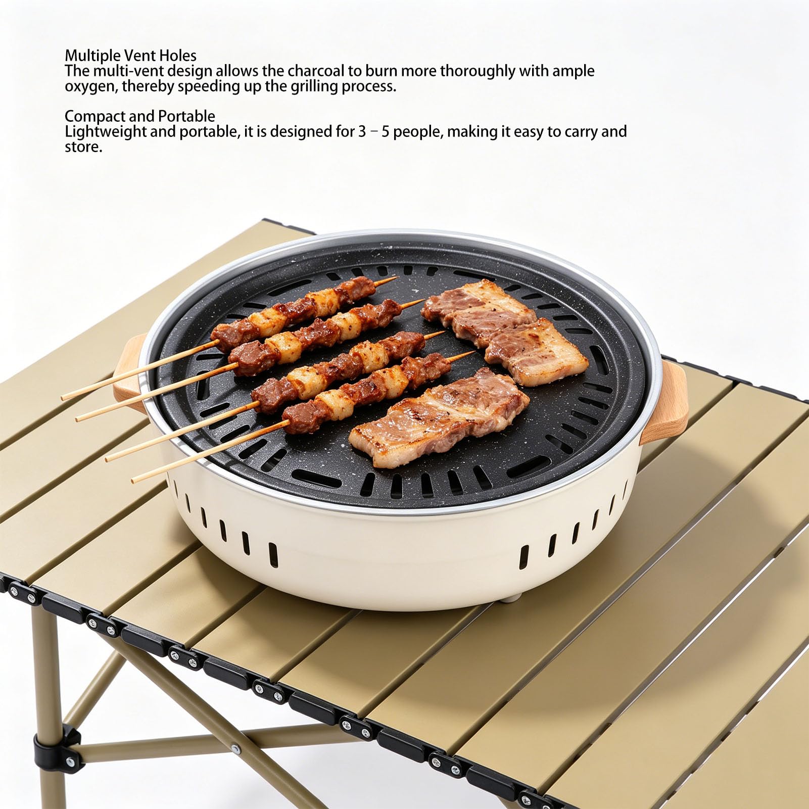 Grill Bezdymny, Stal Nierdzewna z Wieloma Otworami Wentylacyjnymi Grill Węglowy, Przenośny ze Zdejmowanymi Częściami dla 3 do 5 Osób Kemping w Pomieszczeniach i na Zewnątrz