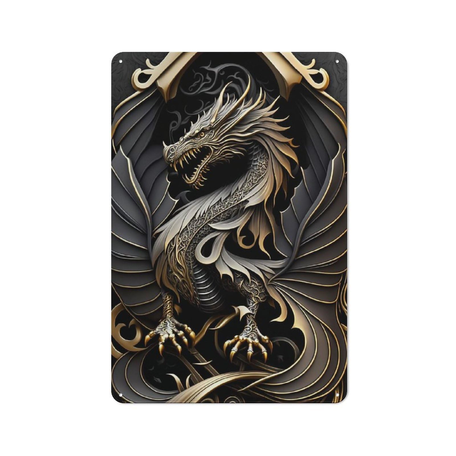 Junmoney Style-22 30X20cm Retro Tin Sign With Dragon Guardian For Lounge Or Reading Corner, A Decorative Metal Sign For Lounges And Reading Corners