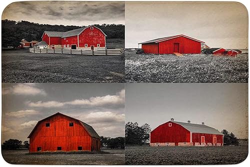 Tapete de baño, tapete de baño de graneros rojos de granja, suave, antideslizante, de secado rápido, absorbente, tapete de ducha de 18 x 30 pulgadas