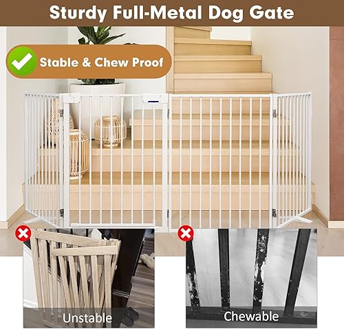 Miniatura 6 de Puertas de metal independientes para perros con puerta, extra anchas de 24 pulgadas, 32 pulgadas de altura, valla plegable para interiores y