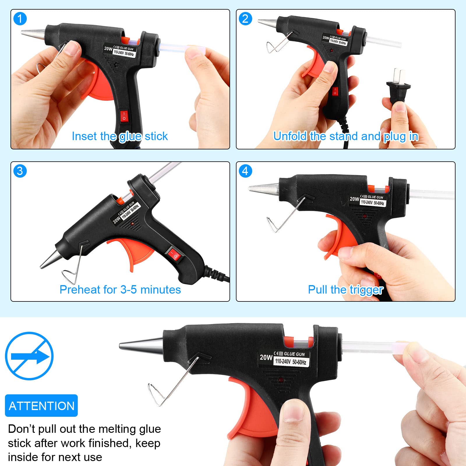 Zhengmy 12 mini pistole per colla a caldo, per lavori artigianali, preriscaldamento rapido e facile da spremere, per scuola, progetti fai da te, lezioni, ufficio, casa, riparazioni rapide (nero)