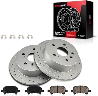 Torchbeam Rear Brake Pads and Rotors for Toyota Camry 3.0L/2.4L 2002-2006, 3.3L 2004-2006,2pcs Drilled Slotted Solid Disc Brake Rotor 10.58in (268.9mm), 4pcs Ceramic Brake Pads #31322 D828