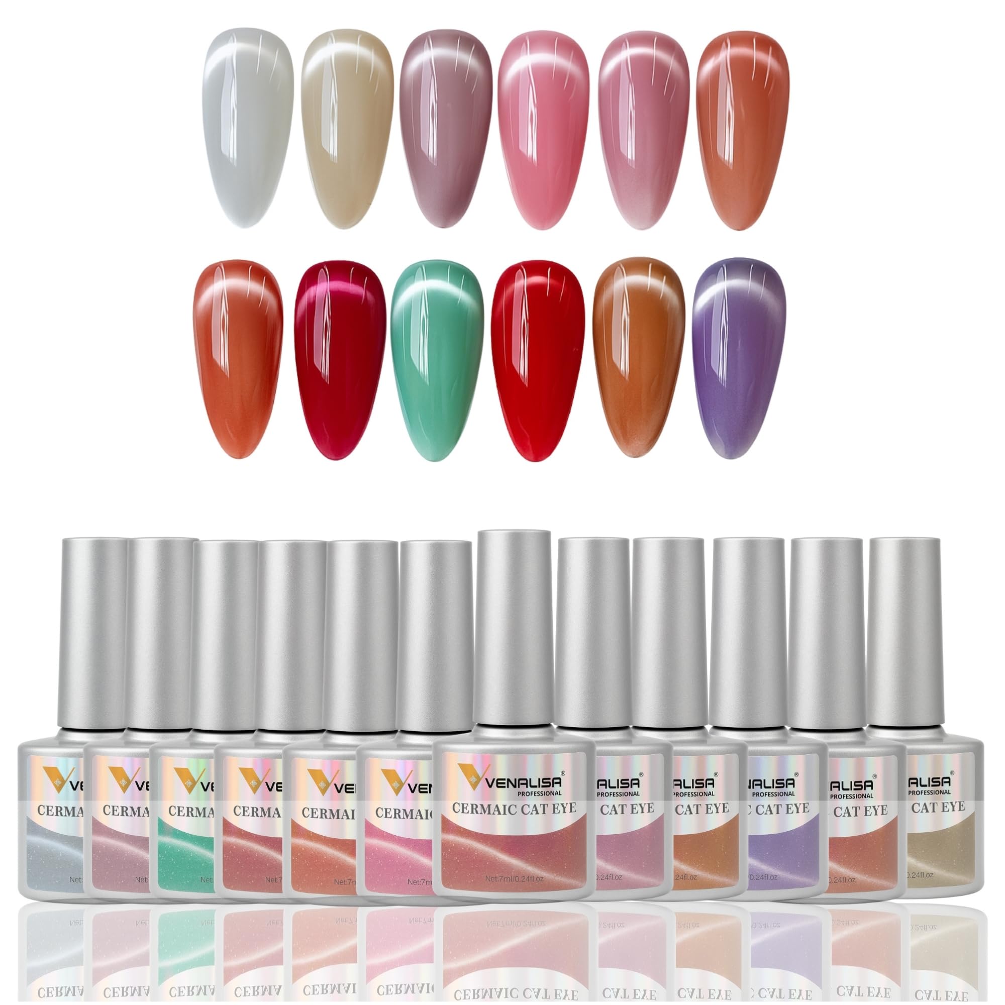 COSTICA Cat Eye Gel Nail Polish Set, 12 Colors, Translucent Jelly Polish with Magnetic Glitter Effect, Soak Off UV Collection, No Wipe Formula, Clear, 7.5ML (YUNO)-image-24