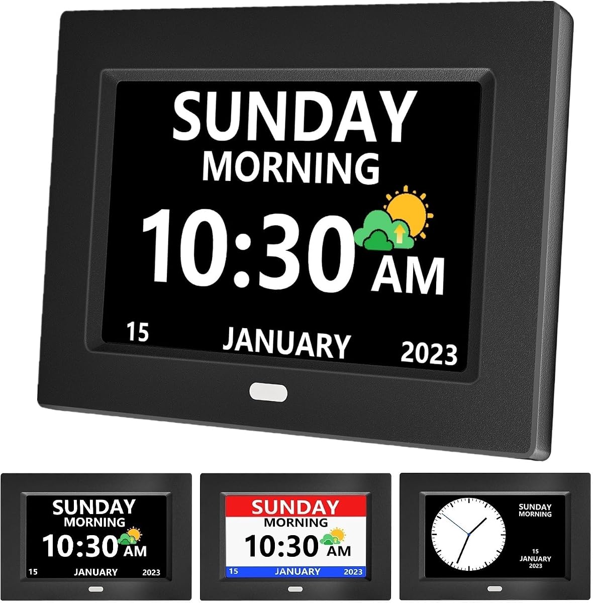 MRCHYDZ 7 Inch Clock with Day and Date for Elderly Large Display Digital Clocks 12 Alarms 3 Display Modes Large Font Alzheimer's Clock Alarm Clocks for Seniors Auto DST Black