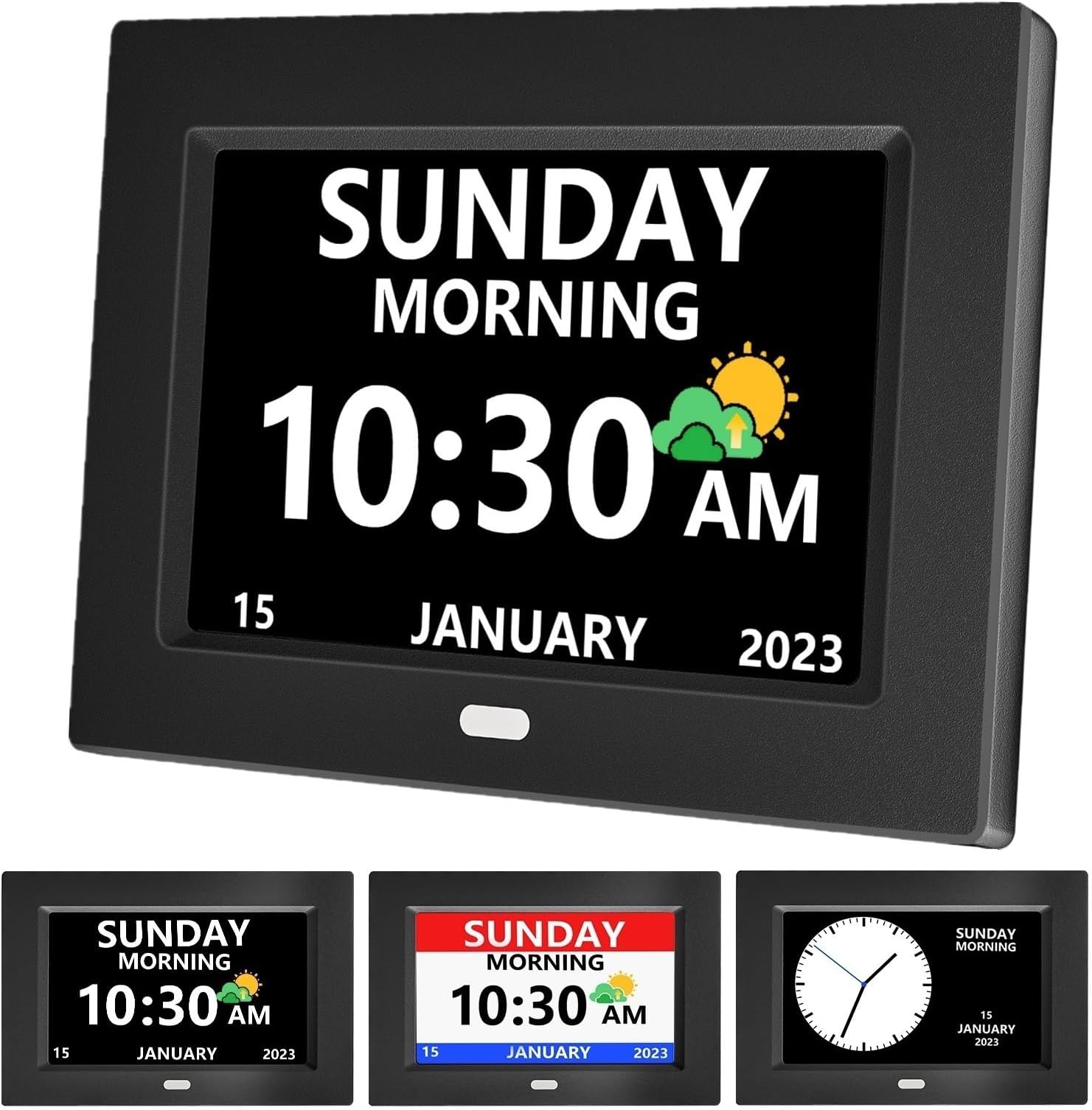 MRCHYDZ 7 Inch Clock with Day and Date for Elderly Large Display Digital Clocks 12 Alarms 3 Display Modes Large Font Alzheimer's Clock Alarm Clocks for Seniors Auto DST Black