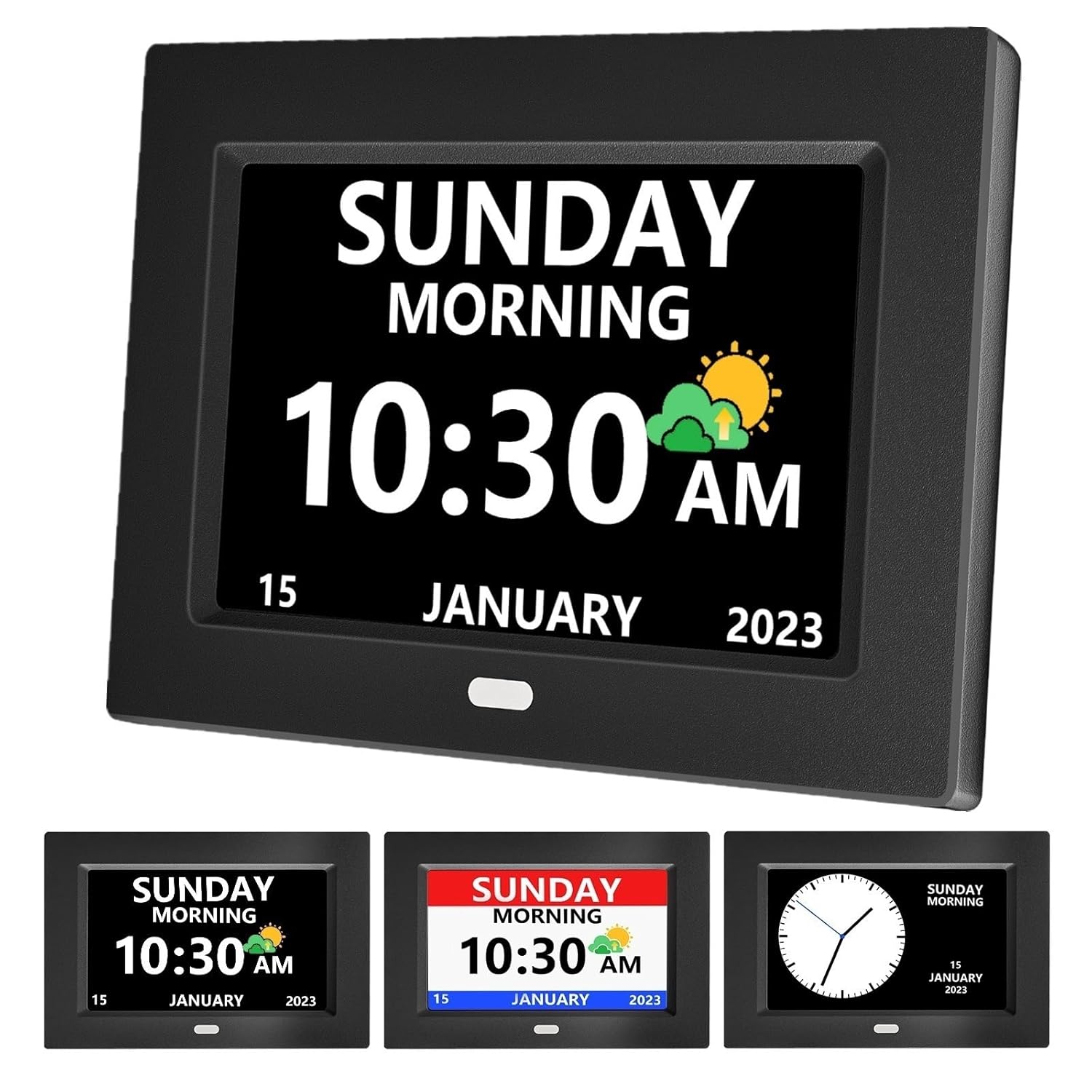 MRCHYDZ 7 Inch Clock with Day and Date for Elderly Large Display Digital Clocks 12 Alarms 3 Display