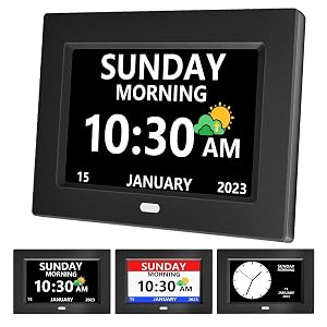 MRCHYDZ 7 Inch Clock with Day and Date for Elderly Large Display Digital Clocks 12 Alarms 3 Display