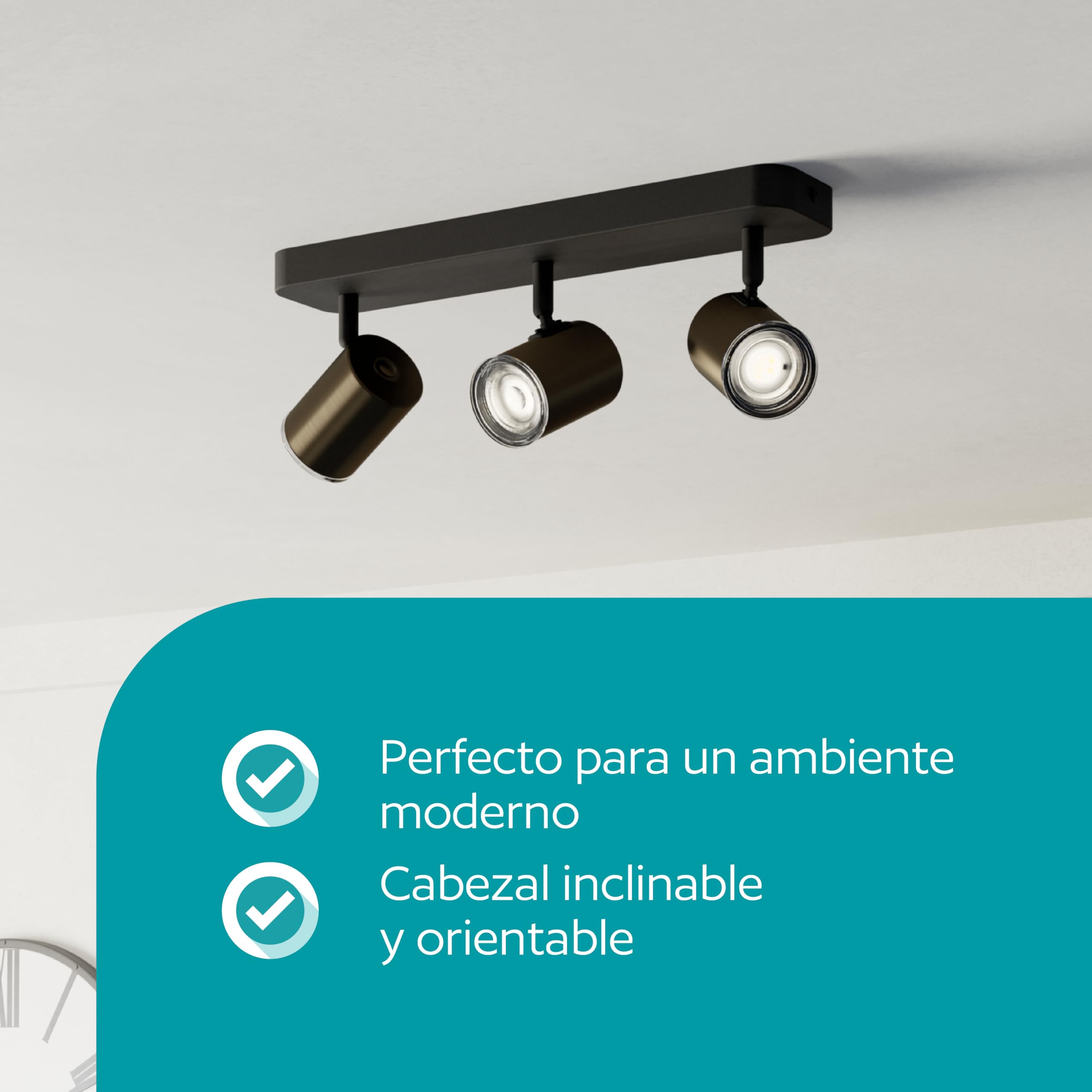 Eglo lámpara de techo Consuma 1, barra de 3 focos, iluminación de baño | de techo, metal negro y bronce, foco con casquillo GU10, IP44