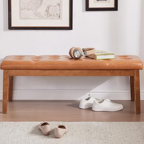 Miniatura 3 de Banco de entrada tapizado para dormitorio, extremo de la cama, banco de comedor otomano con patas de madera maciza, asiento acolchado para cocina,