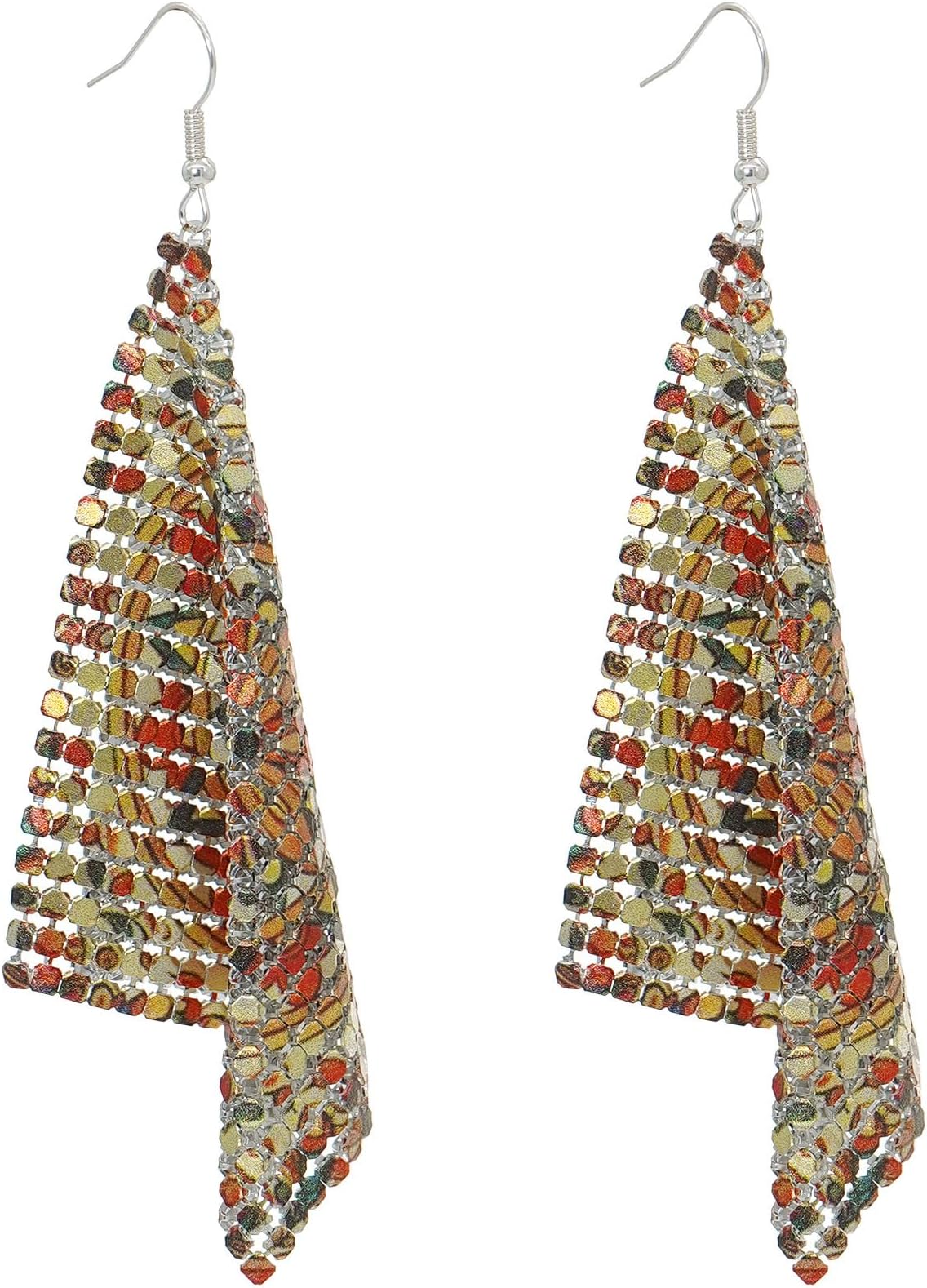 Suyi Trendy Women Earrings Metal Mesh Grid Sequins Tassel Long Drop Dangle Earrings